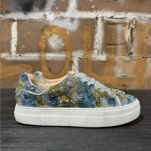 Blue by Betsey Johnson Sidny Rhinestone Embellished Sneakers Womens Size 8